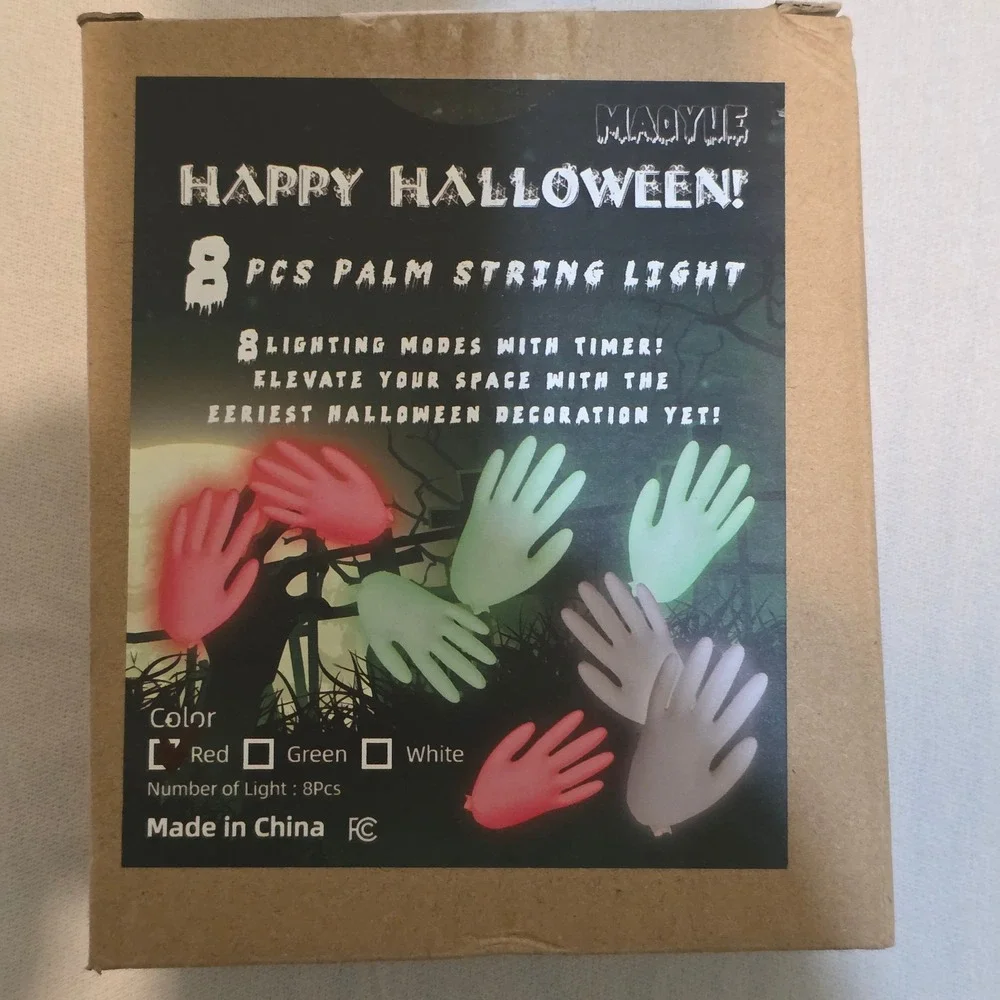 Halloween 8 Piece Red Palm String Light with 8 Lighting Modes‎ with Timer
